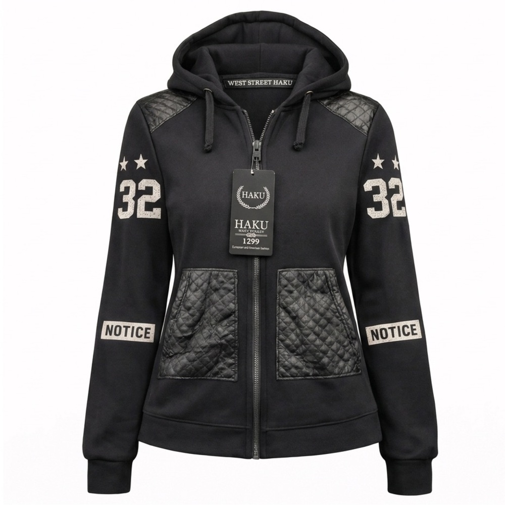 NWT West Street HAKU Black Zip Hoodie Jacket Quilted Faux Leather XL